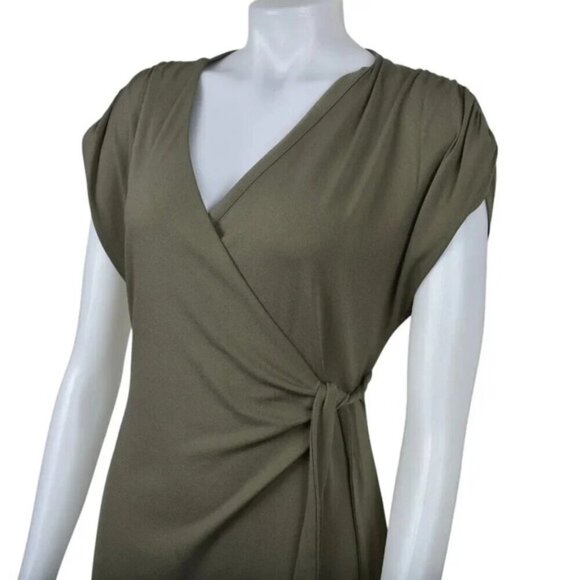 H&M Jersey Wrap Dress Khaki Green Midi Size Small - Picture 4 of 11